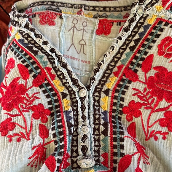Johnny Was Tops - Johnny Was Red and Yellow Embroidered Blouse